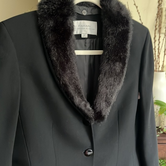 🖤 TAHARI By Arthur S.Levine Fur Collar Black Coat Jacket Vintage-Women 10 - Picture 5 of 16
